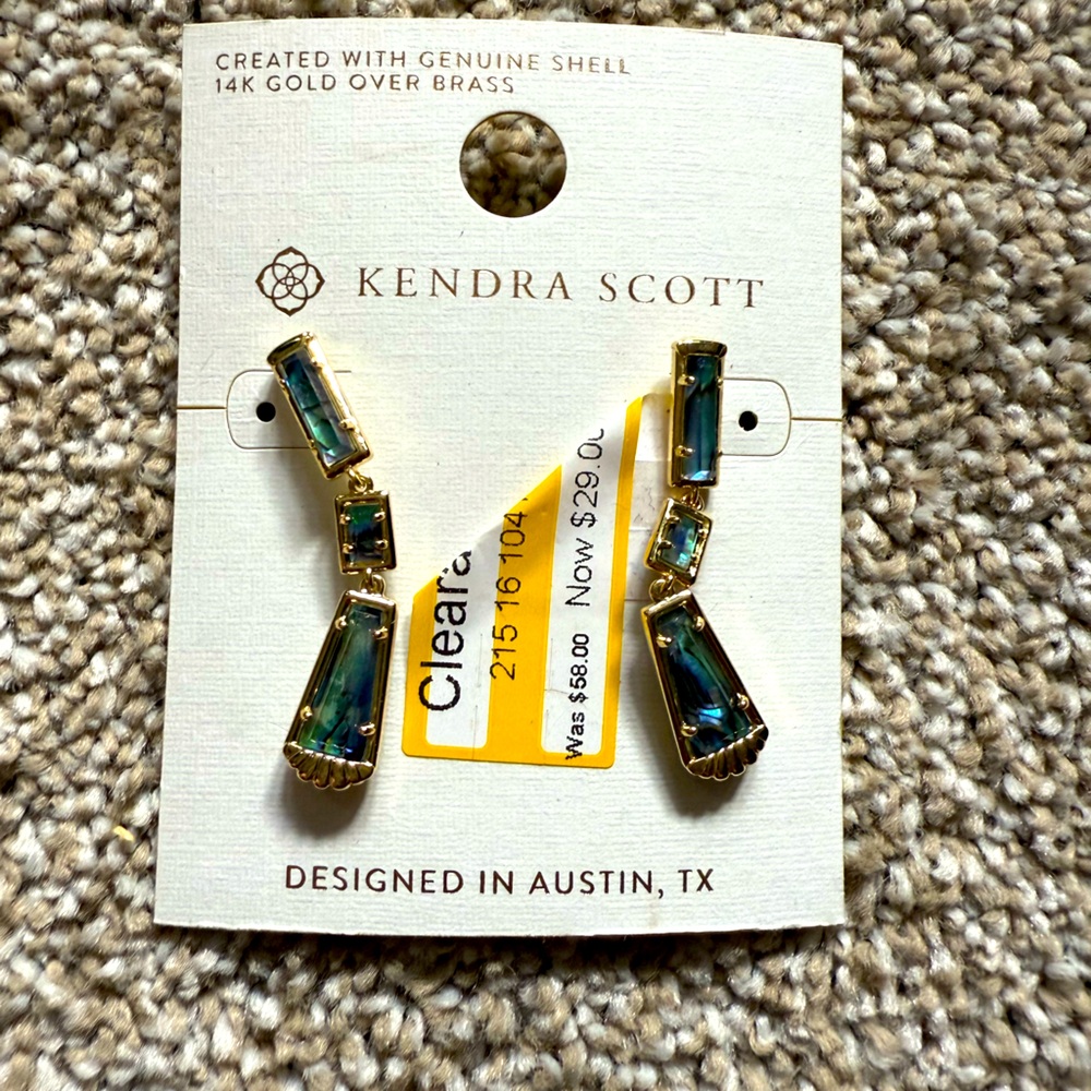 Kendra Scott gold and blue stone earrings
